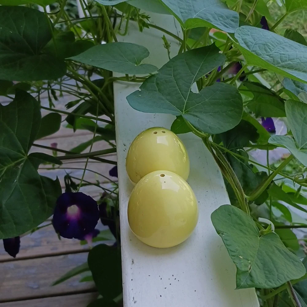 VINTAGE Pastel Yellow Mini Egg Shaped Mod Style Salt & Pepper Shakers
